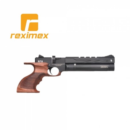 Pistola PCP Reximex RPA calibre 4,5 mm. Madera y color negro.